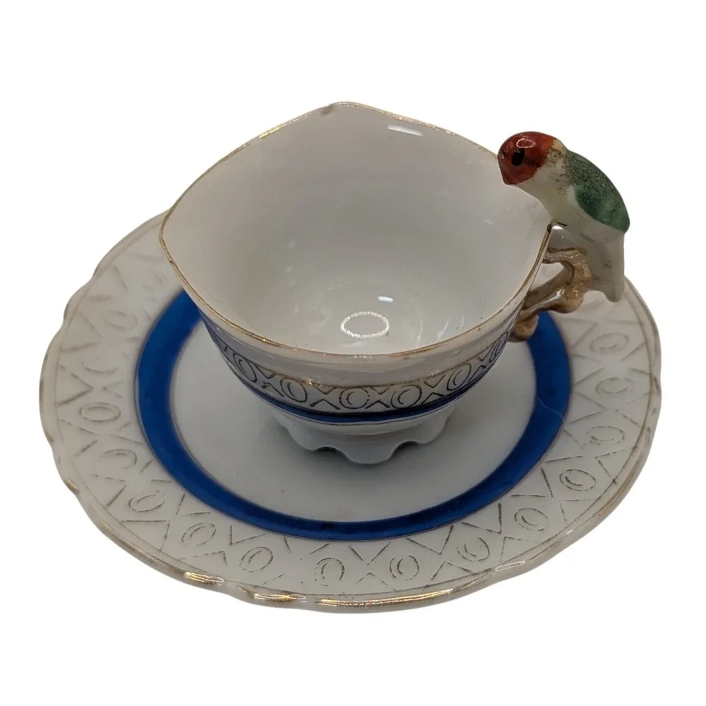 Vintage Demitasse Cup and Saucer Bird on‎ Handle Mid Century Modern Japan SEE